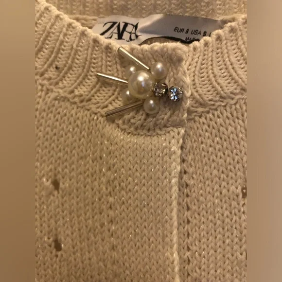 Zara pearl knit cardigan size small beige - Picture 4 of 5
